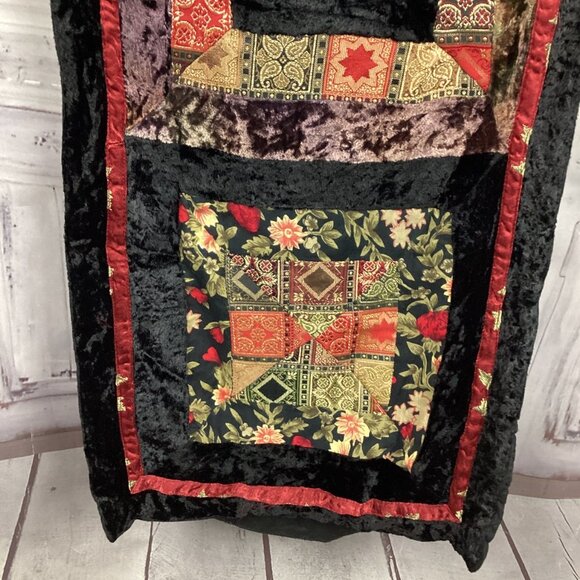 Black Velvet Quilted Boho Table Runner Vintage - Picture 2 of 9